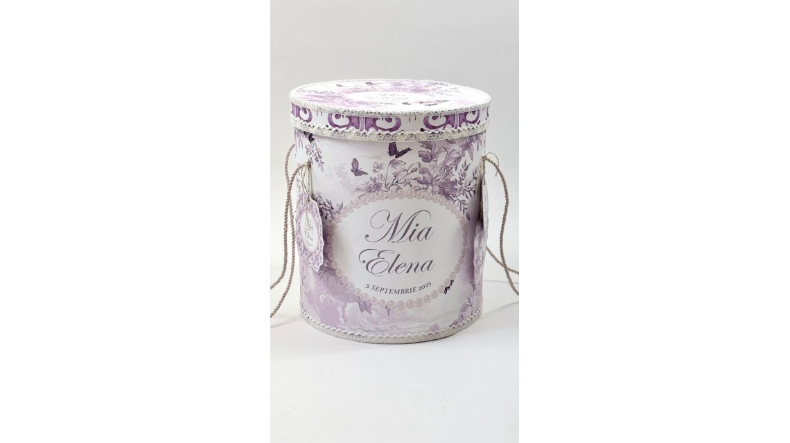 Trusou botez Purple Toile cu fluturi și flori mov personalizat 8